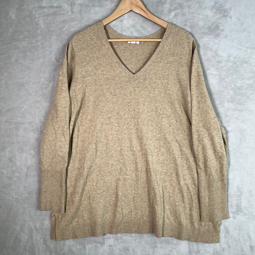 J. Jill Sweater Women's‎ 2X Marled Tan V Neck Long Sleeve Cotton Blend Capsule